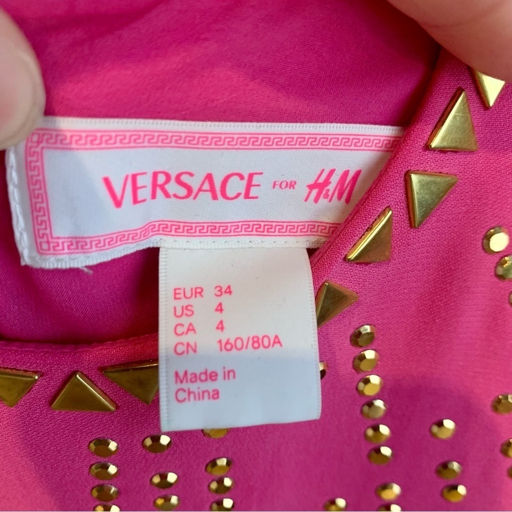 Versace x H&M Barbie Pink Gold Studded Sleeveless Mini Dress Womens Sz 4 - Picture 7 of 15
